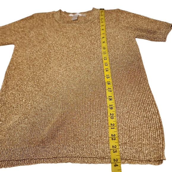 Vintage Gold Ribbed Stretchy Short Sleeve Sweater - Picture 9 of 9